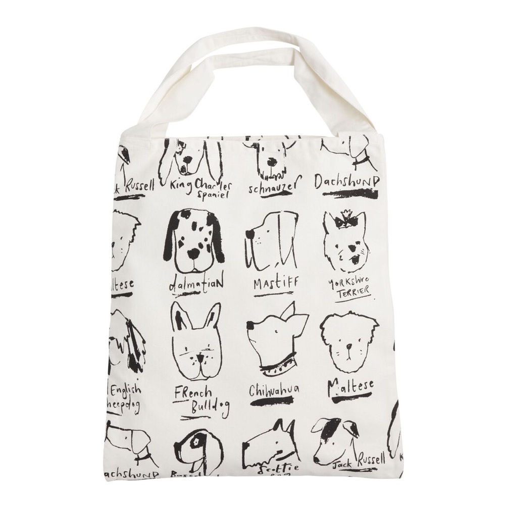 Dog Breed Print Tote Bag, Large, Black and White, Pockets